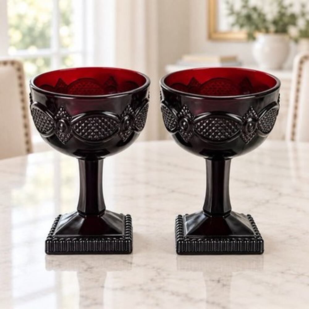 Vintage Avon 1876 Cape Cod Ruby Red Champagne Sherbet Glasses Set of 2